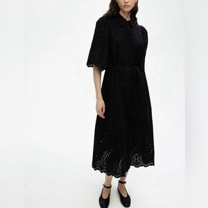 H&M Black Eyelet Detail Midi Shirt Dress. Large. NWT. SOLD OUT